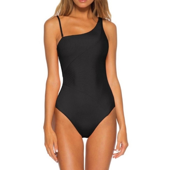Becca by Rebecca Virtue One Piece Black Ribbed Swimsuit Size 16 18 1X NEW NWT